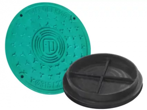 Крышка (люк) пластиковая для колодца 315/271 мм, с внутр. стороны 1 борт, нагрузка 500 кг, цвет зеленый, FDplast 1